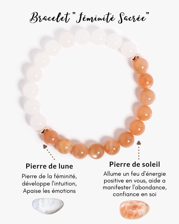 Bracelet "Féminité Sacrée" en pierre de lune et pierre de soleil