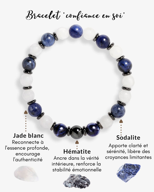 Bracelet 'Fais-toi confiance' en Sodalite & Jade Blanc