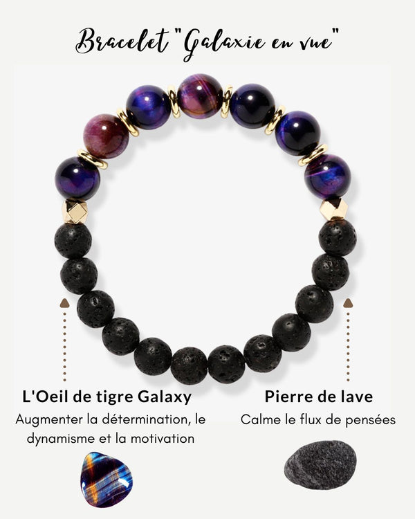 Bracelet Œil de Tigre Pierre de Lave - Galaxie en vue