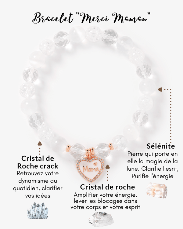 Bracelet 'Merci Maman' en Cristal de roche et sélénite