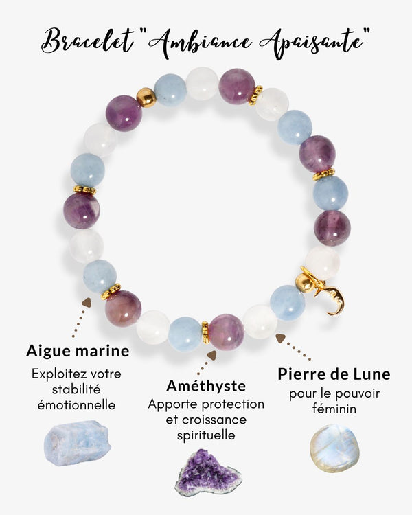 Bracelet "Ambiance Apaisante" en améthyste, aigue-marine et pierre de lune