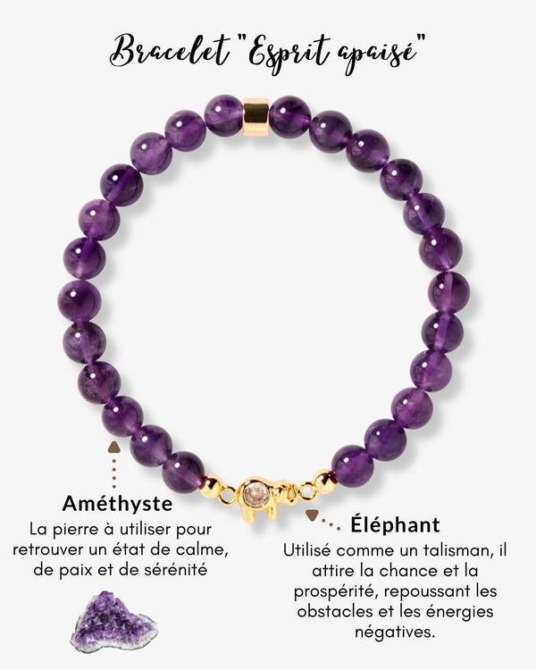 Bracelet Esprit Apaisé - Améthyste et Éléphants Porte-Bonheur