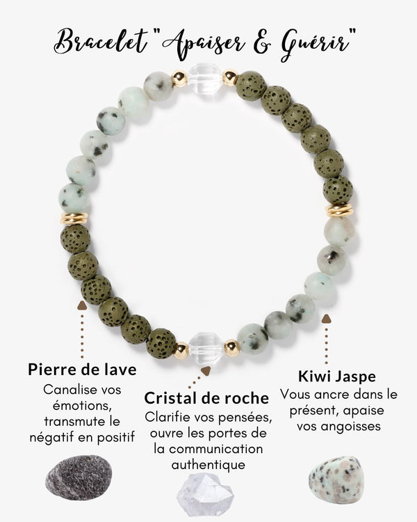 Bracelet ”Apaisant“ en kiwi Jaspe et pierre de lave