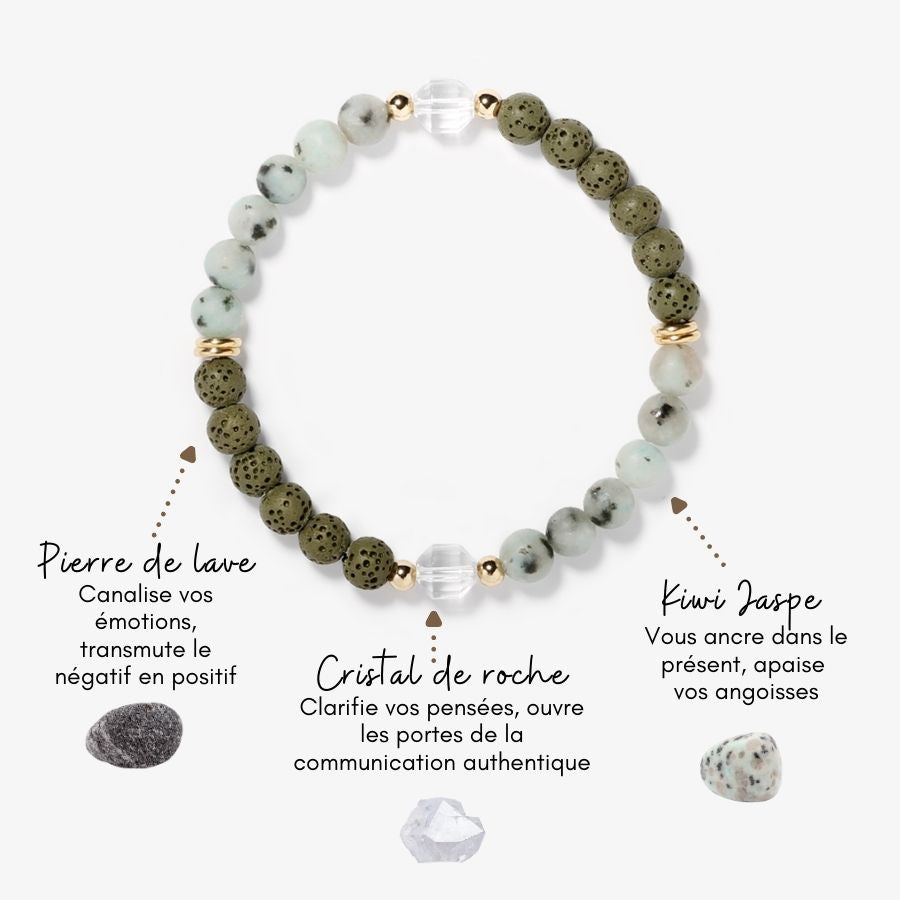 Bracelet ”Apaisant“ en kiwi Jaspe et pierre de lave