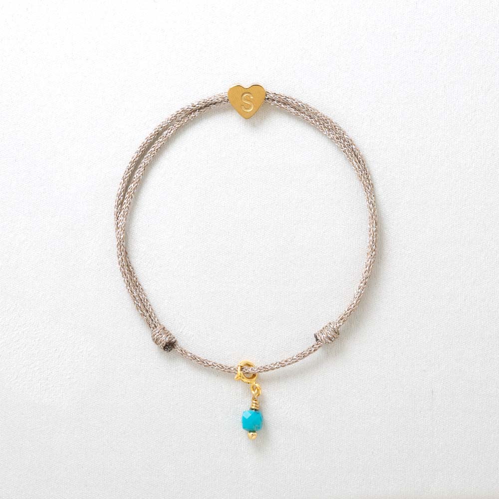 Bracelet Cordon Scintillant Cœur Initial & Pierre de Naissance