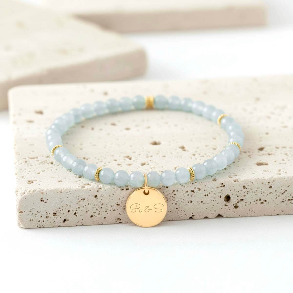 Bracelet 	Aigue-marine﻿﻿ - Médaille à Graver