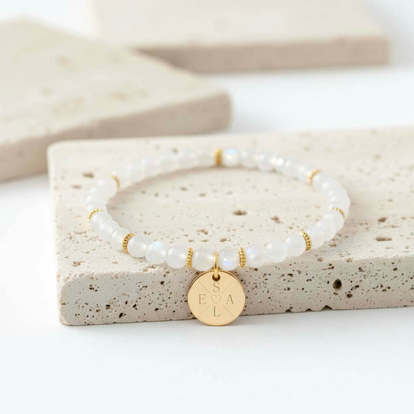 Bracelet 	Pierre de Lune﻿﻿﻿﻿ - Médaille à Graver