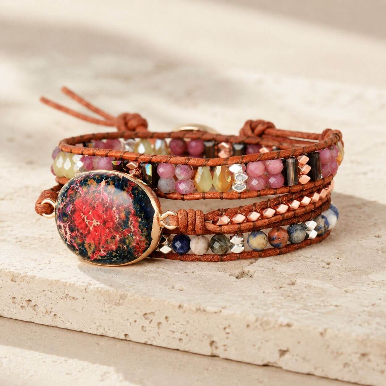 Bracelet enveloppant d'amour en jaspe de feu