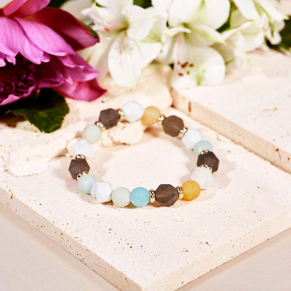 Bracelet "Lâcher-prise" en quartz fumé,Amazonite et Howlite