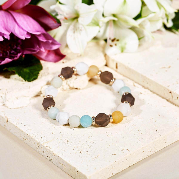 Bracelet "Lâcher-prise" en quartz fumé,Amazonite et Howlite
