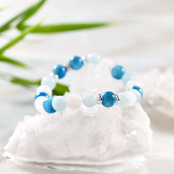 Bracelet "Liberté" en Apatite, Pierre de Lune, Aigue-marine