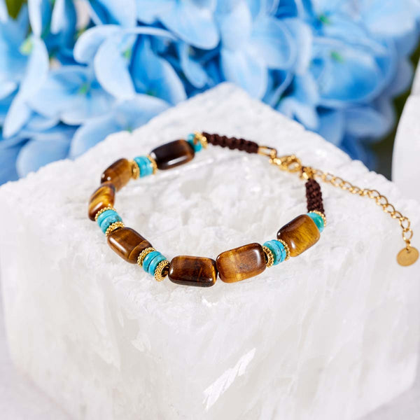 Bracelet Bohème Chic - Œil de Tigre & Turquoise Tressé Main