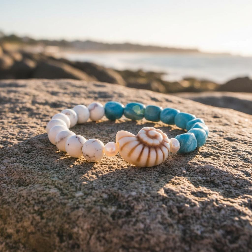 Bracelet "Souffle Marin" en Larimar et Magnésite