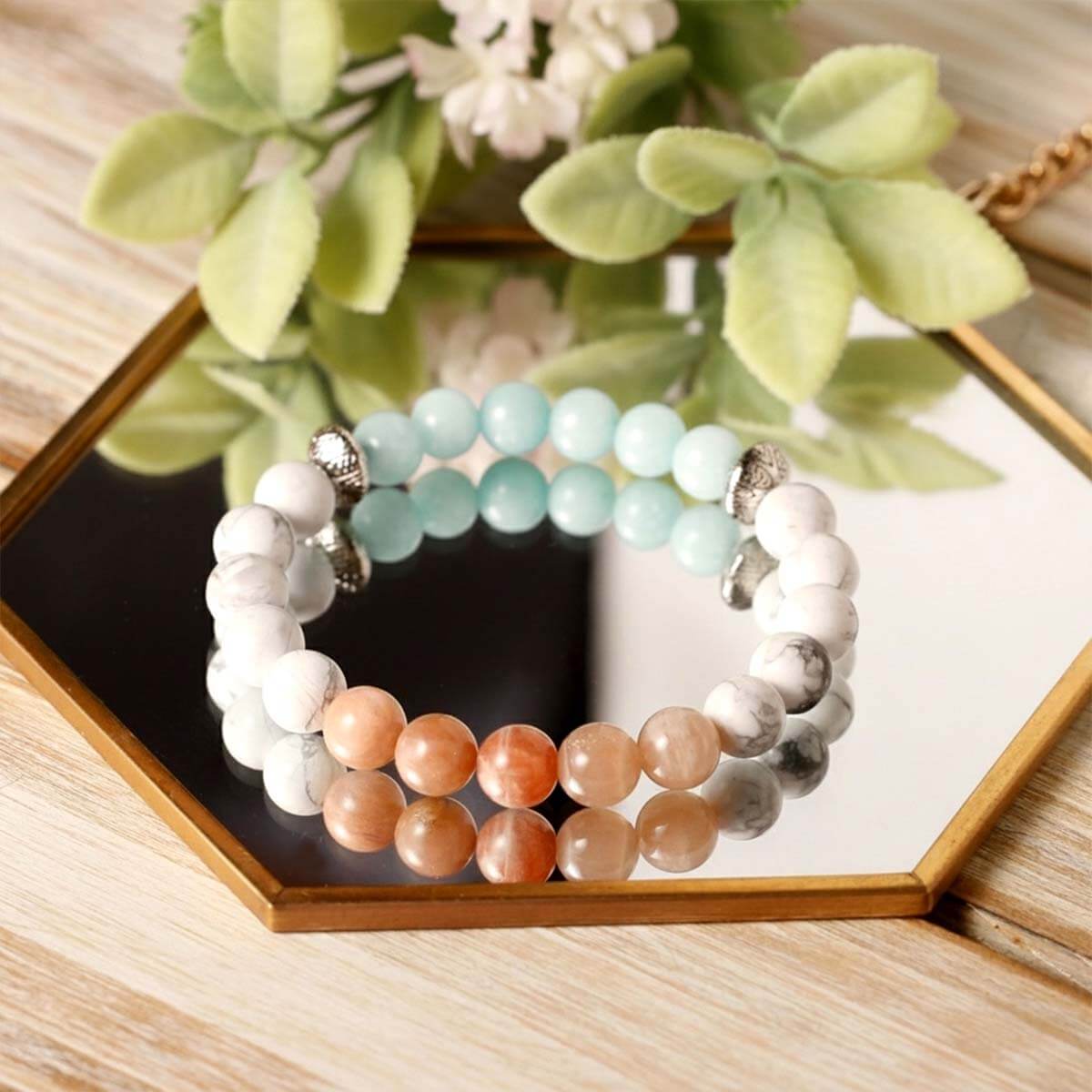 Bracelet "Estime de Soi" en Howlite, Pierre de soleil et Amazonite