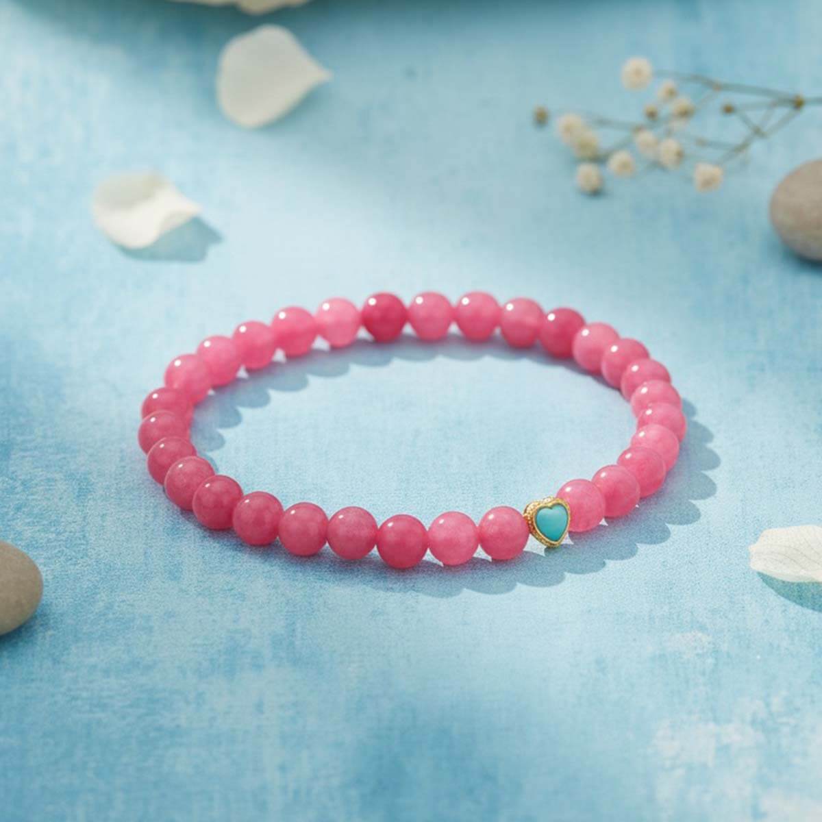 Bracelet "La vie en rose" en Rhodonite et Turquoise