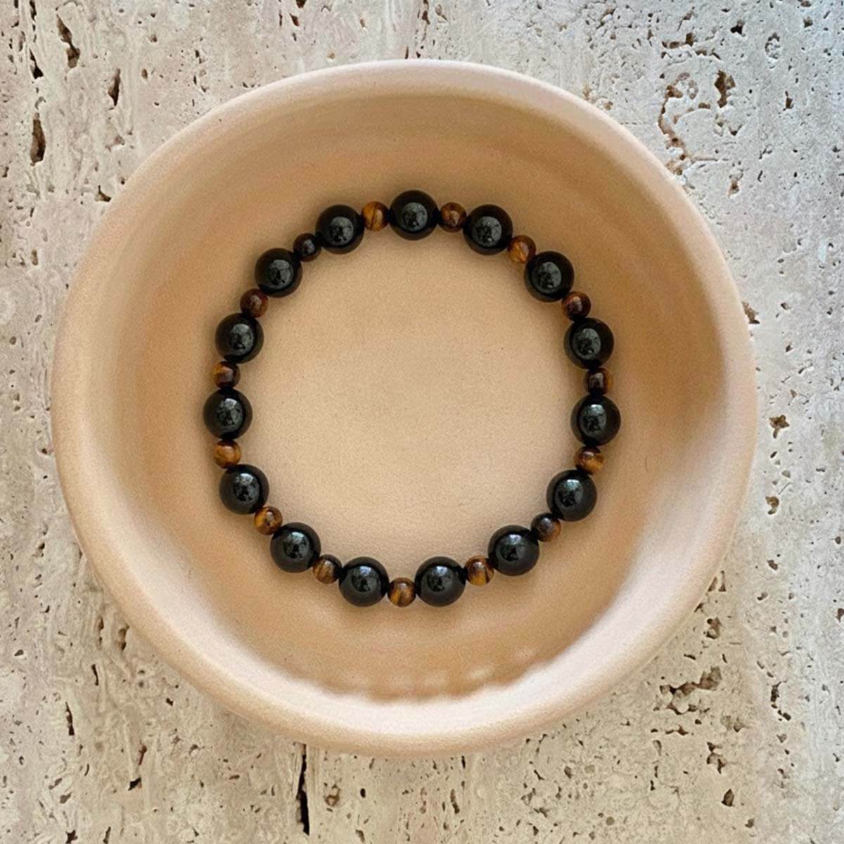 Bracelet "Équilibre intérieur" en Obsidienne et Oeil de Tigre