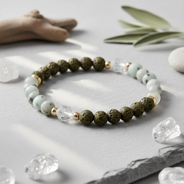 Bracelet ”Apaisant“ en kiwi Jaspe et pierre de lave