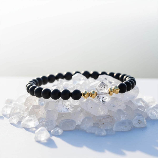 Bracelet "Gardien de Positivité"en Shungite, Diamant d’Herkimer