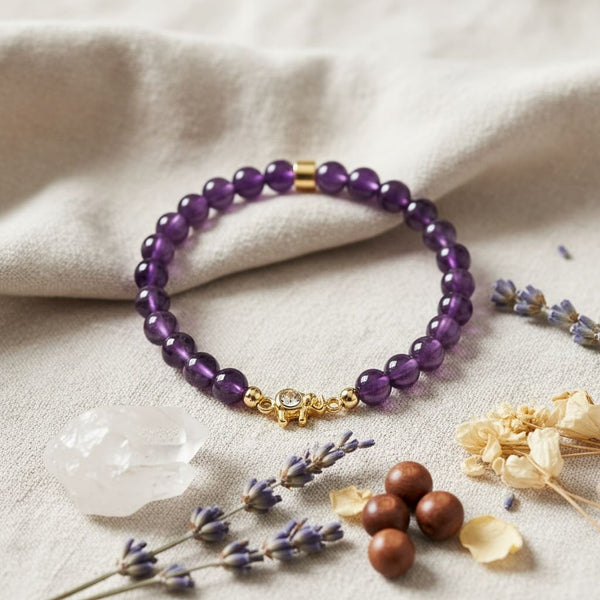Bracelet Esprit Apaisé - Améthyste et Éléphants Porte-Bonheur