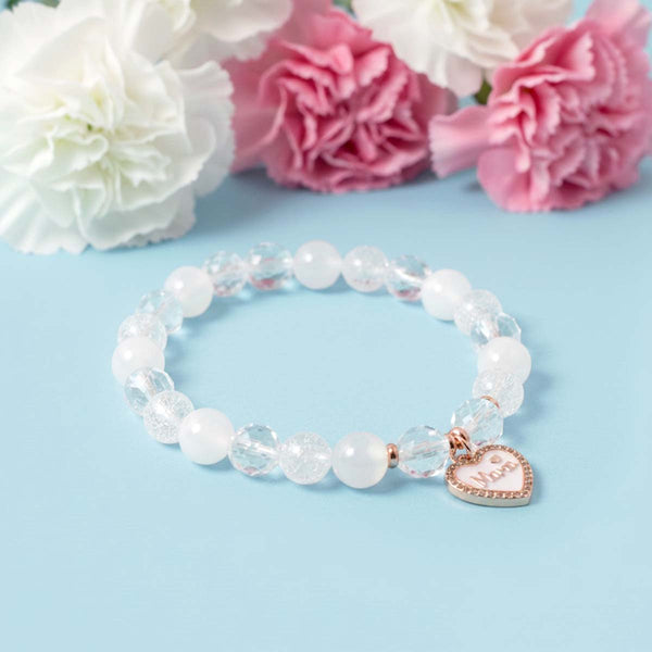 Bracelet 'Merci Maman' en Cristal de roche et sélénite