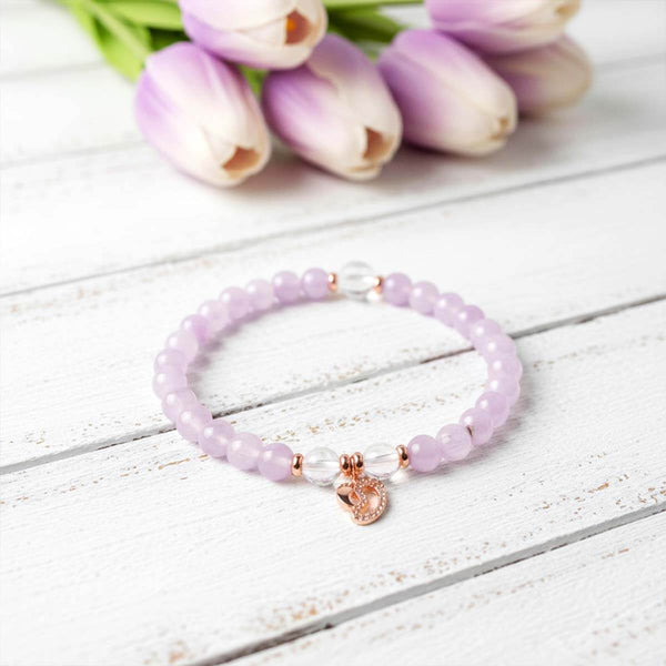 Bracelet 'Maman d'amour' en Améthyste lavande et Cristal de roche