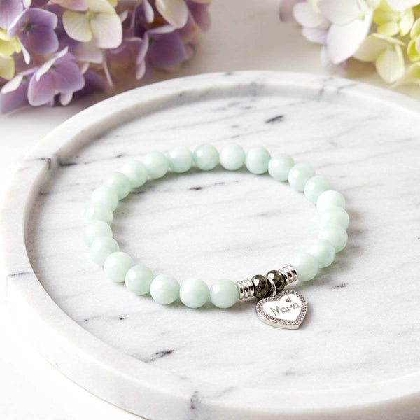 Bracelet 'Super Maman' en Angélite verte et Pyrite