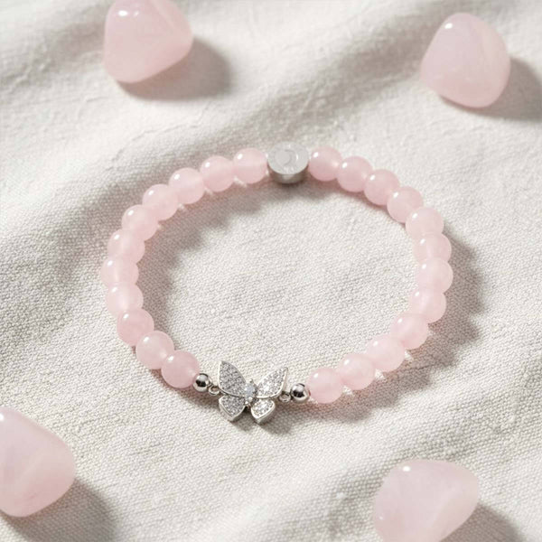 Bracelet Papillon en Quartz Rose pour l'Amour et la Croissance