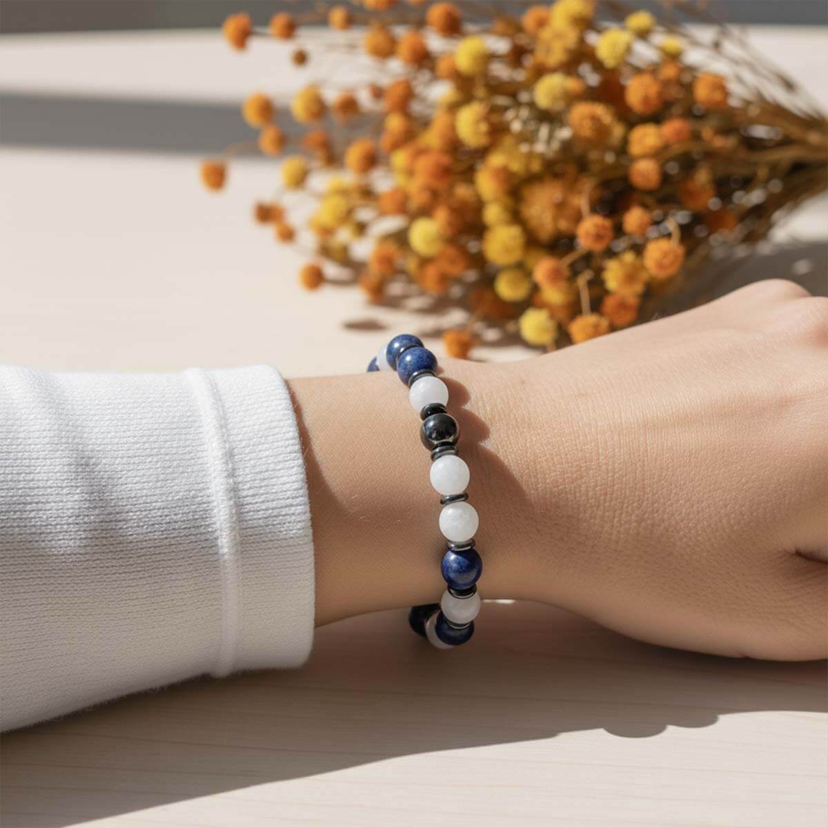 Bracelet 'Fais-toi confiance' en Sodalite & Jade Blanc