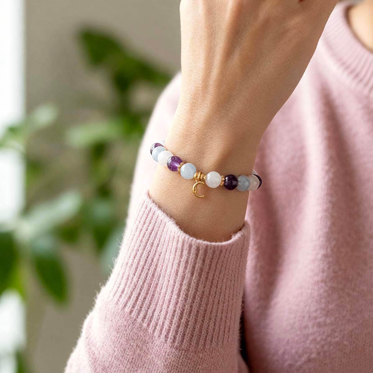 Bracelet "Ambiance Apaisante" en améthyste, aigue-marine et pierre de lune