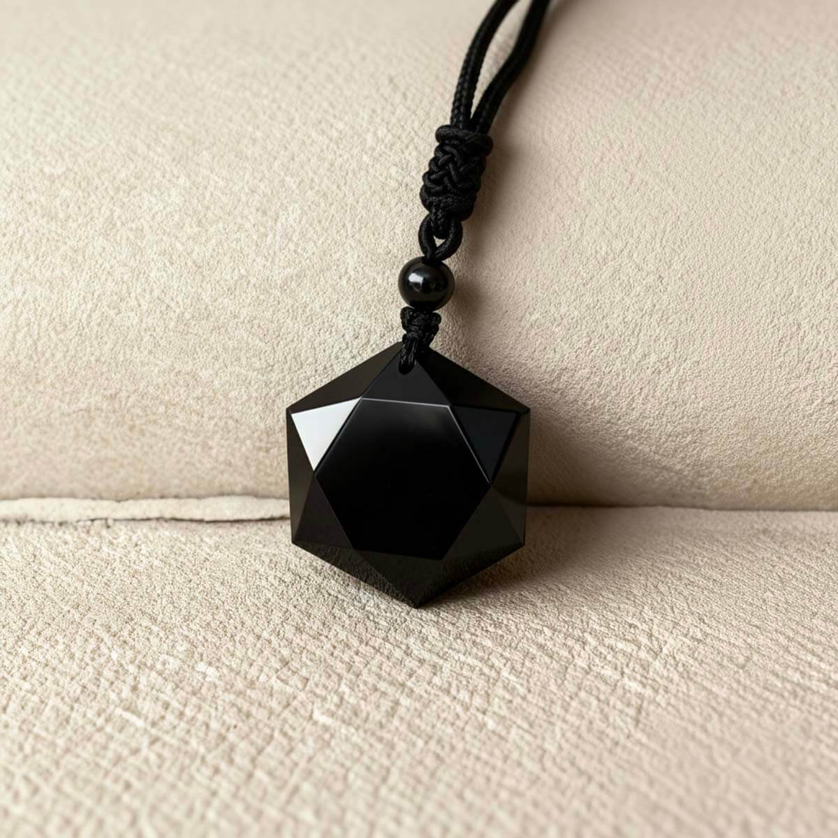 Collier Talisman de Protection en Obsidienne Noire
