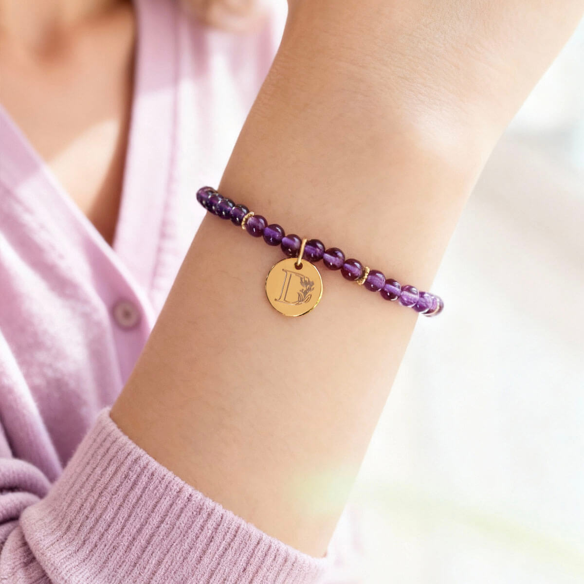 Bracelet 	Améthyste﻿ - Médaille à Graver