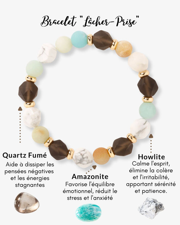 Bracelet "Lâcher-prise" en quartz fumé,Amazonite et Howlite