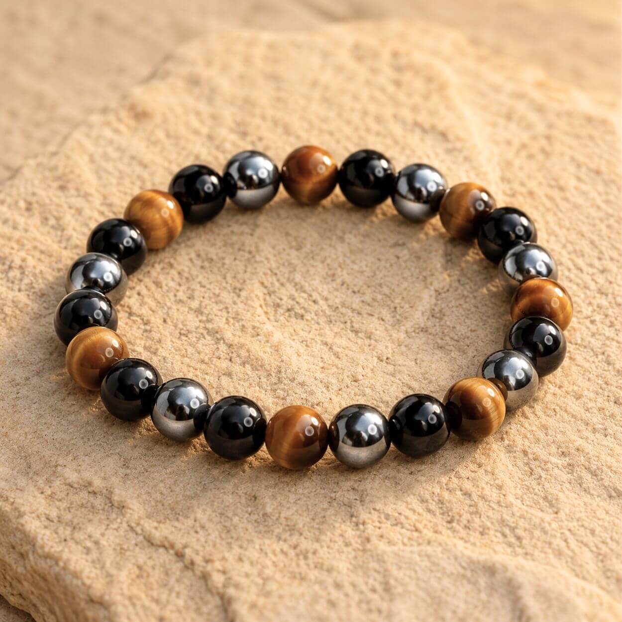 Bracelet Triple Protection – Œil de Tigre, Obsidienne & Hématite