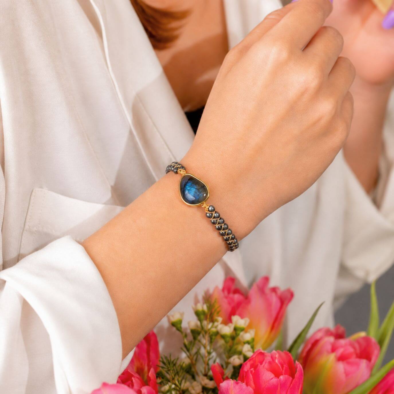Bracelet "Aube Nouvelle" en Labradorite & Hématite