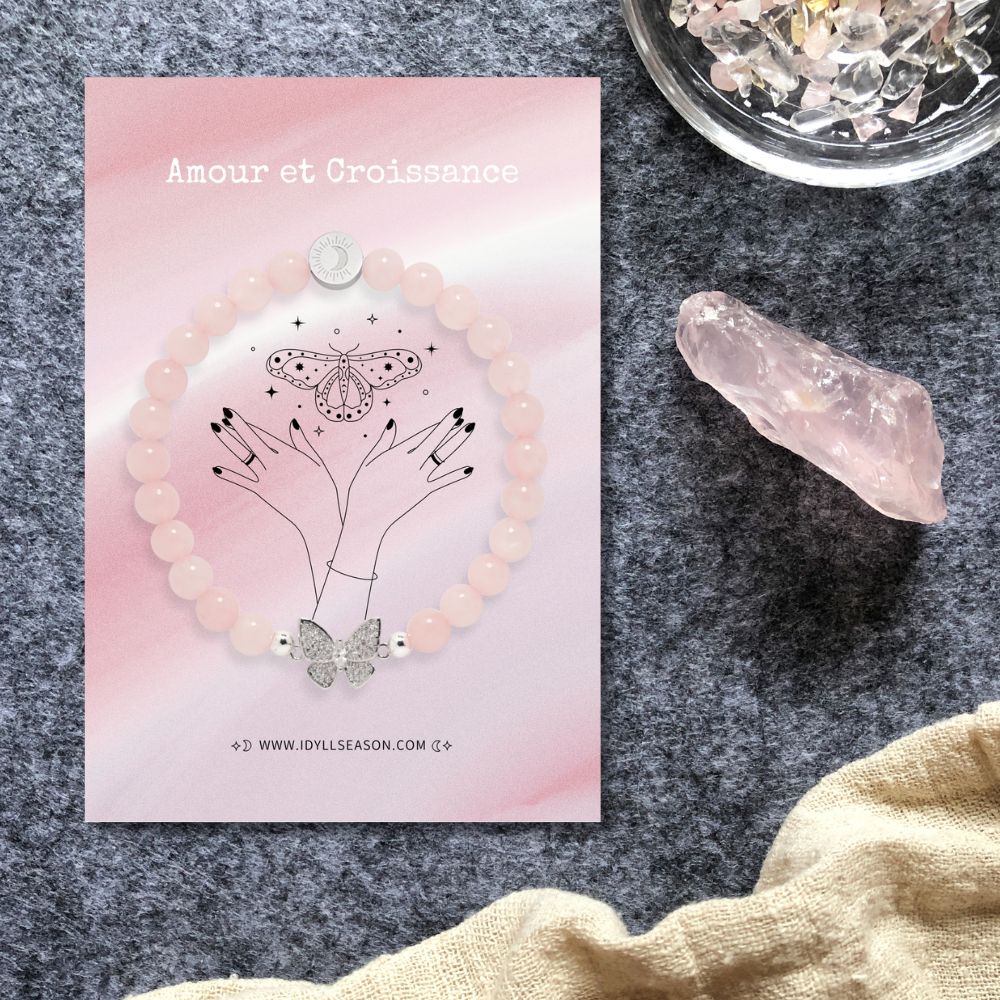 Bracelet Papillon en Quartz Rose pour l'Amour et la Croissance