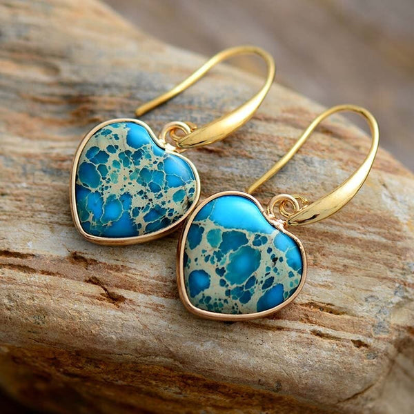 Boucles d'oreilles pendantes en jaspe Ocean Heart