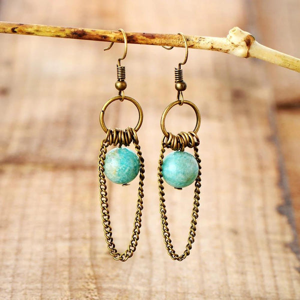 Vintage Amazonite Chandelier Drop Earrings - youwows