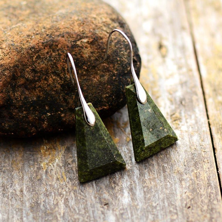 Natural Lapis Lazuli Triangle Dangle Drop Earrings - youwows