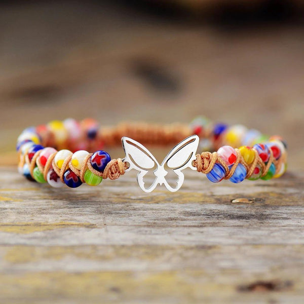 Bracelet papillon en perles de fleurs colorées