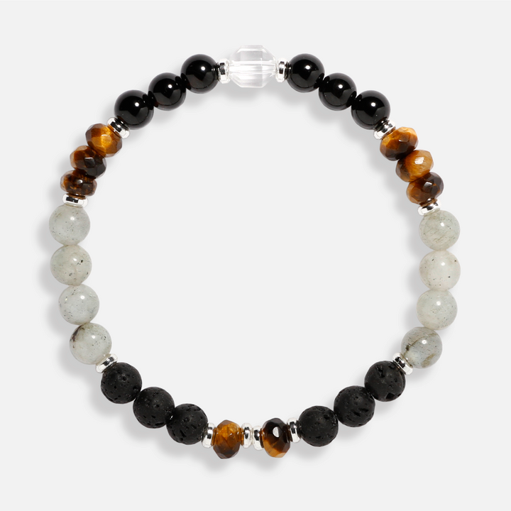 Lava Stone,Labradorite,Tiger's Eye,Black Tourmaline Bracelet