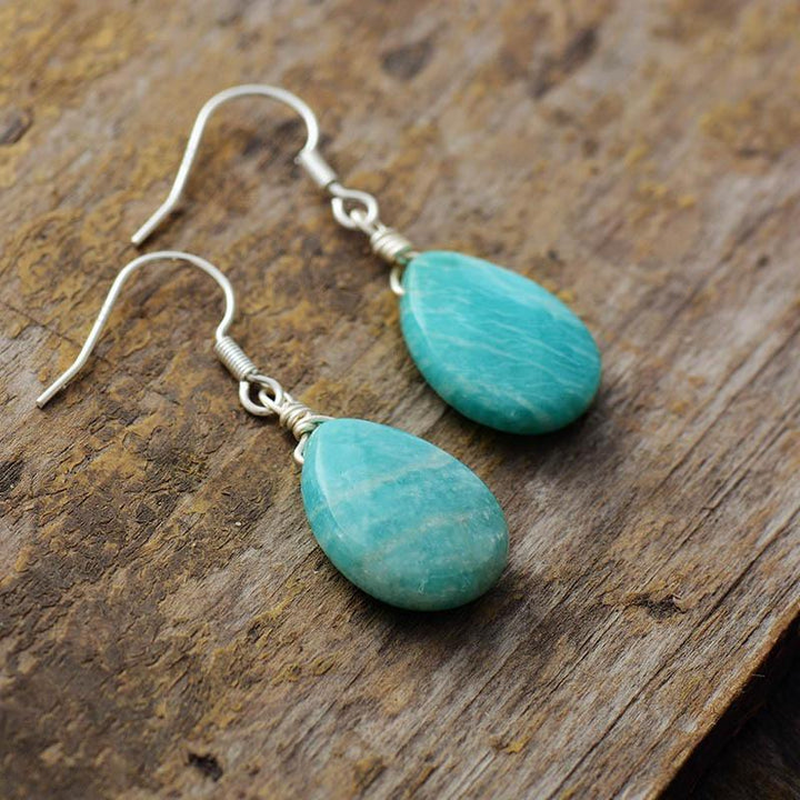 Nature Amazonite Courage Teardrop Earrings - youwows