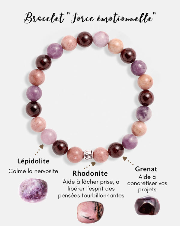 Bracelet "Force émotionnelle" en lépidolite, grenat et rhodonite