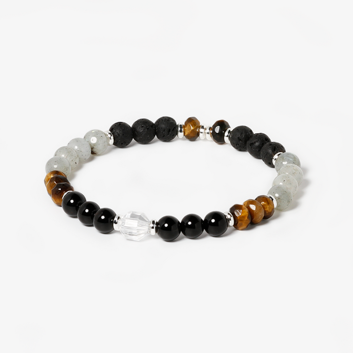 Lava Stone,Labradorite,Tiger's Eye,Black Tourmaline Bracelet