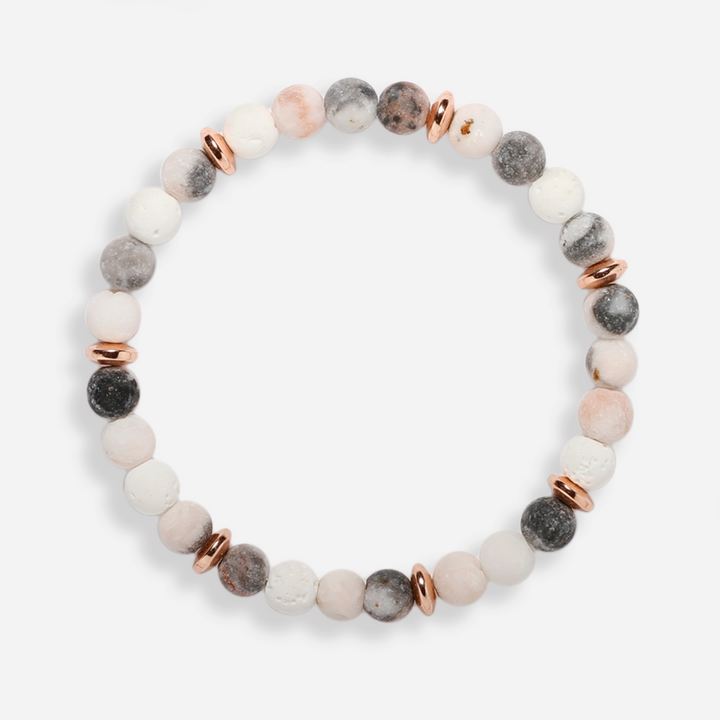 Pink Zebra Jasper & Lava Stone Bracelet