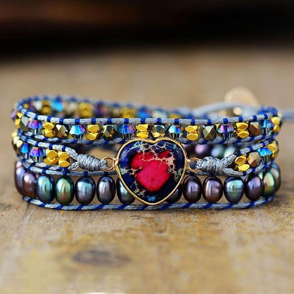 Bracelet enveloppant de perles d'eau douce en forme de cœur Storyline