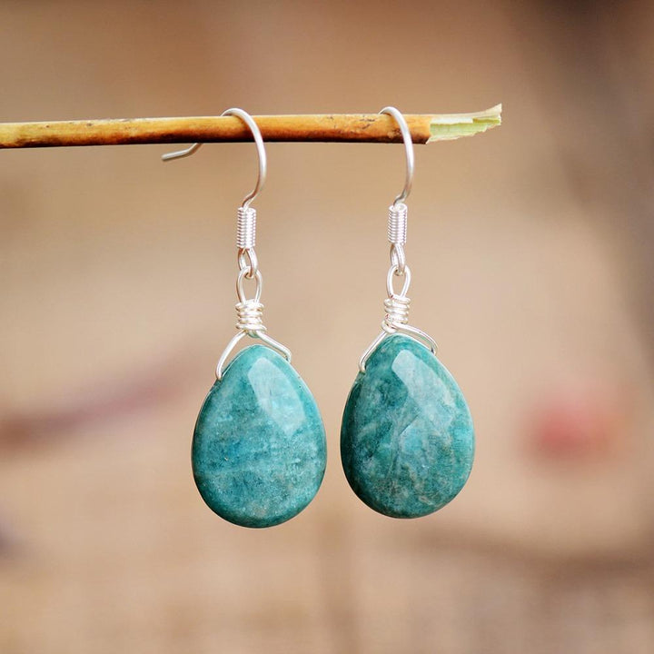 Nature Amazonite Courage Teardrop Earrings - youwows