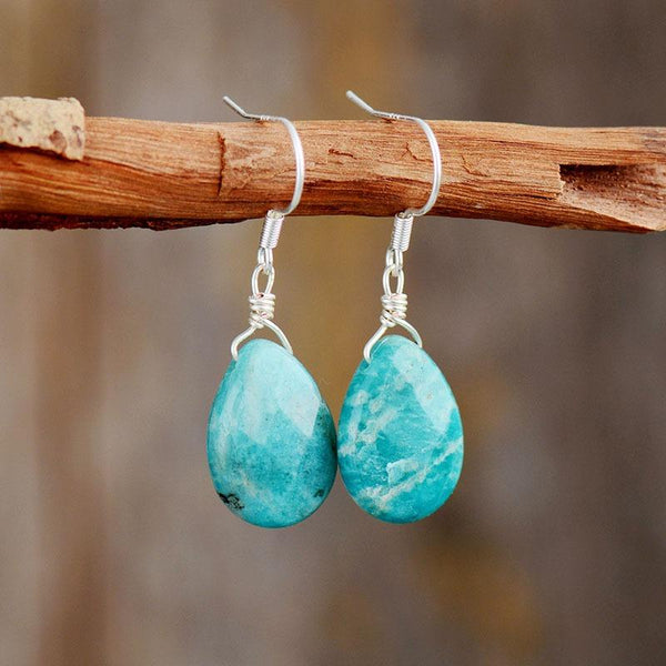 Nature Amazonite Courage Teardrop Earrings - youwows