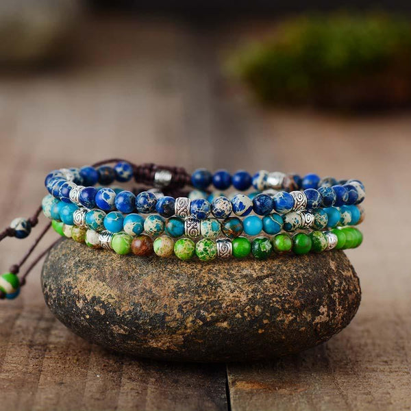 Tibetan Wisdom Purple and Blue Impression Jasper Friendship Bracelet - youwows