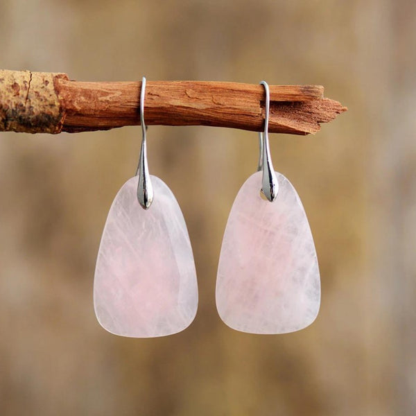Boucles d'oreilles pendantes en quartz rose du soleil levant