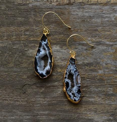 Natural Sliced Grey Druzy Geode Earrings - youwows